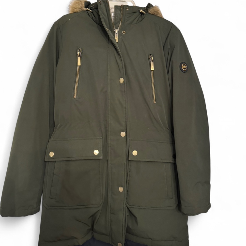 MICHAEL Michael Kors Dark Green Utility Jacket with Fur Trim